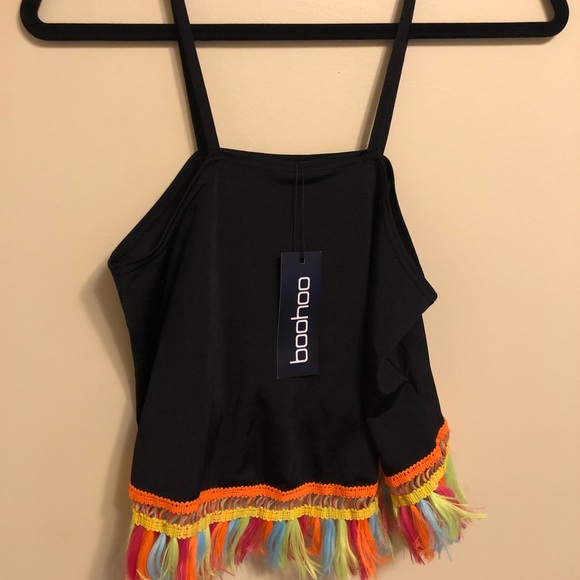 NWT Boohoo Tassle Swing Cami Black - Picture 3 of 8